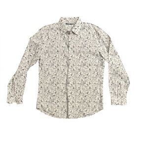 Perry Ellis Floral Button-Down Shirt White and Black – Men’s Large NWOT